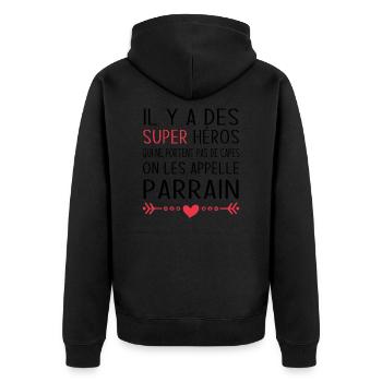 Parrain Super Héros Cadeau Humour Parrain - Veste à capuche bio Premium Unisexe - noir - Dos - Nico (187cm)
