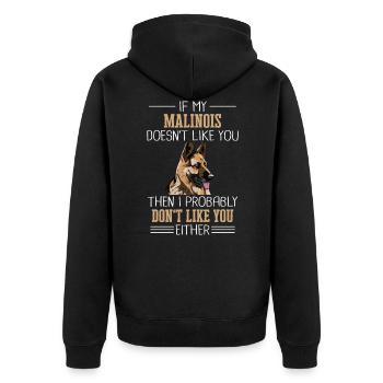 Malinois Hund - Unisex Premium Bio Zip Hoodie - Schwarz - Hinten - Nico (187cm)