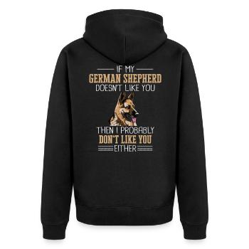 Deutscher Schäferhund Hund - Unisex Premium Bio Zip Hoodie - Schwarz - Hinten - Nico (187cm)