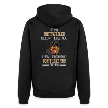 Rottweiler Hund - Unisex Premium Bio Zip Hoodie - Schwarz - Hinten - Nico (187cm)