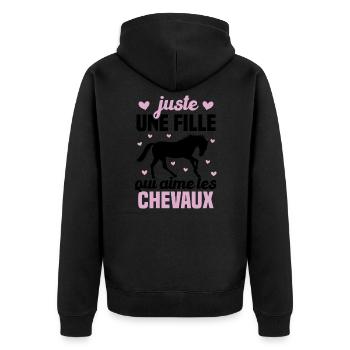 Juste une fille qui aime les chevaux humour - Veste à capuche bio Premium Unisexe - noir - Dos - Nico (187cm)