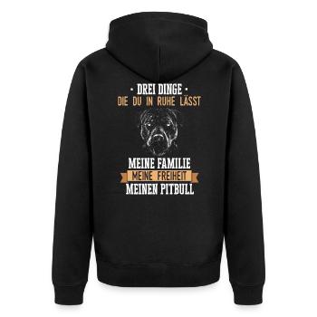 Pitbull Hund - Unisex Premium Bio Zip Hoodie - Schwarz - Hinten - Nico (187cm)