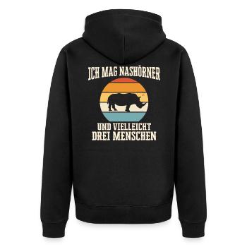Nashorn Nashörner Tier - Unisex Premium Bio Zip Hoodie - Schwarz - Hinten - Nico (187cm)