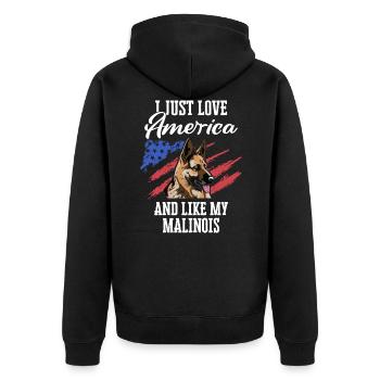 Malinois Hund - Unisex Premium Bio Zip Hoodie - Schwarz - Hinten - Nico (187cm)