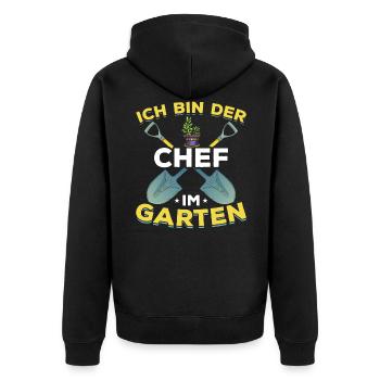 Gärtner I Ich bin der Chef im Garten - Unisex Premium Bio Zip Hoodie - Schwarz - Hinten - Nico (187cm)