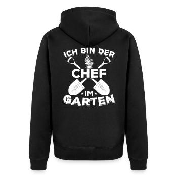 Ich bin der Chef im Garten Schrebergarten Gärtner - Unisex Premium Bio Zip Hoodie - Schwarz - Hinten - Nico (187cm)