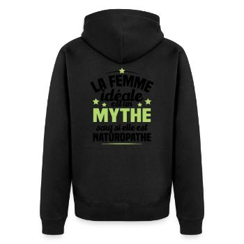La femme idéale est un mythe sauf naturopathe - Veste à capuche bio Premium Unisexe - noir - Dos - Nico (187cm)