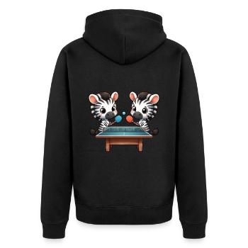 Lustiges Zebra Tischtennis Tischtennisspieler - Unisex Premium Bio Zip Hoodie - Schwarz - Hinten - Nico (187cm)