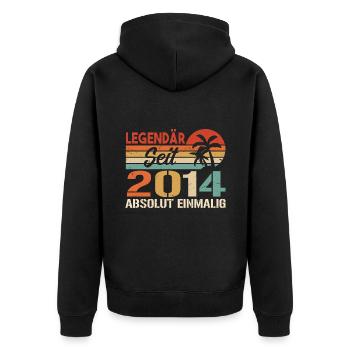 Original 2014 Jahrgang Vintage Geburtstag 2014 - Unisex Premium Bio Zip Hoodie - Schwarz - Hinten - Nico (187cm)
