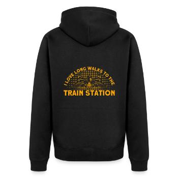 Modellbahn Zug Lokomotiven Geschenk - Unisex Premium Bio Zip Hoodie - Schwarz - Hinten - Nico (187cm)