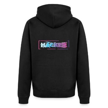 Hacker Hacking - Unisex Premium Bio Zip Hoodie - Schwarz - Hinten - Nico (187cm)