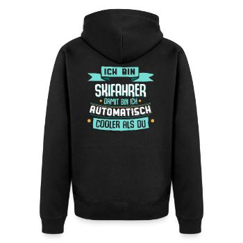 Ich bin Skifahrer, damit bin ich cooler als du. - Unisex Premium Bio Zip Hoodie - Schwarz - Hinten - Nico (187cm)