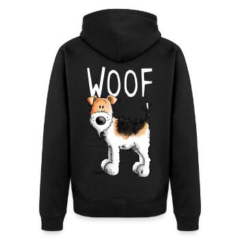 Woof Foxterrier - Foxterrier Drahthaar - Hund - Unisex Premium Bio Zip Hoodie - Schwarz - Hinten - Nico (187cm)