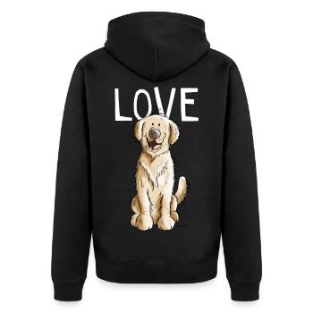 I Love Golden Retriever - Hund - Comic - Geschenk - Unisex Premium Bio Zip Hoodie - Schwarz - Hinten - Nico (187cm)