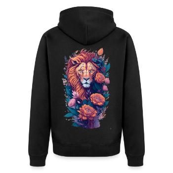 Löwe - Unisex Premium Bio Zip Hoodie - Schwarz - Hinten - Nico (187cm)