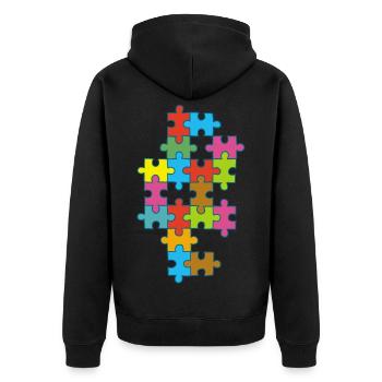 Mehrfarbiges, unvollständiges Puzzle - Unisex Premium Bio Zip Hoodie - Schwarz - Hinten - Nico (187cm)