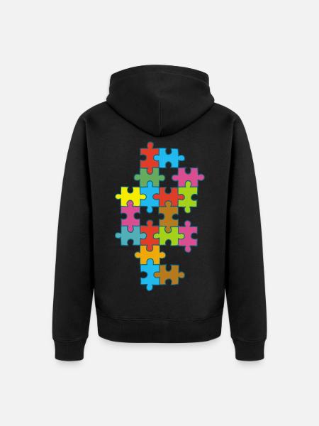 Mehrfarbiges, unvollständiges Puzzle - Unisex Premium Bio Zip Hoodie - Schwarz