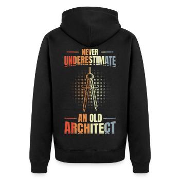 Unterschätze nie einen alten Architekten - Unisex Premium Bio Zip Hoodie - Schwarz - Hinten - Nico (187cm)