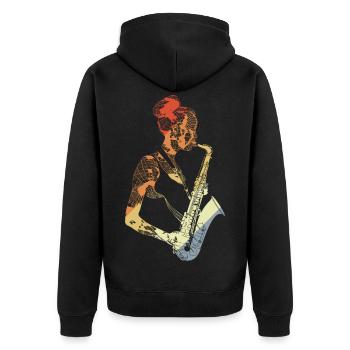 Saxophonist Drawing Vintage - Unisex Premium Organic Zip Hoodie - black - Back - Nico (187cm)
