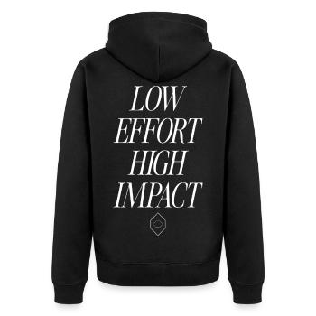 Low Effort, High Impact - Unisex Premium Bio Zip Hoodie - Schwarz - Hinten - Nico (187cm)