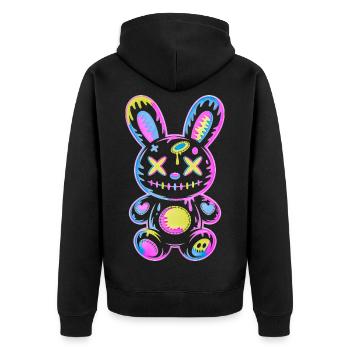 Creepy Cute Kawaii Bunny Neon Gothic Grunge - Unisex Premium Bio Zip Hoodie - Schwarz - Hinten - Nico (187cm)