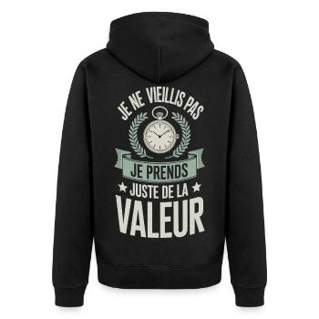 Ich werde nicht alt Humor Zitat - Unisex Premium Bio Zip Hoodie - Schwarz - Hinten - Nico (187cm)