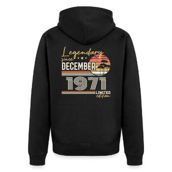 Dezember 1971 Geschenk zum 54. Jahrestag - Unisex Premium Bio Zip Hoodie - Schwarz - Hinten - Nico (187cm)