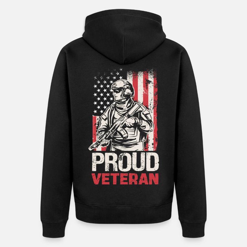 Stolzer Veteran mit US-Flagge - Unisex Premium Bio Zip Hoodie - Schwarz