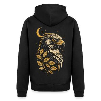 Faucon Horus avec lune – Symbole égyptien - Veste à capuche bio Premium Unisexe - noir - Dos - Nico (187cm)