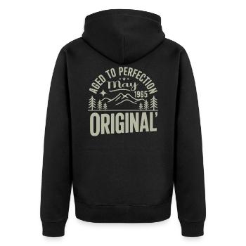 Mai 1965 – Legende der Gipfel und Berge - Unisex Premium Bio Zip Hoodie - Schwarz - Hinten - Nico (187cm)
