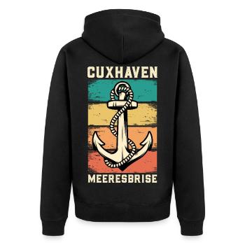Nordsee Urlaub CUXHAVEN MEERESBRISE Lustig - Unisex Premium Bio Zip Hoodie - Schwarz - Hinten - Nico (187cm)