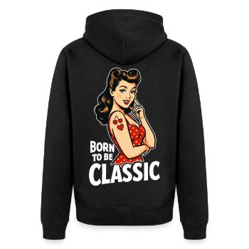 Born to Be Classic – Pin-Up Woman in Retro Style - Unisex Premium Organic Zip Hoodie - black - Back - Nico (187cm)
