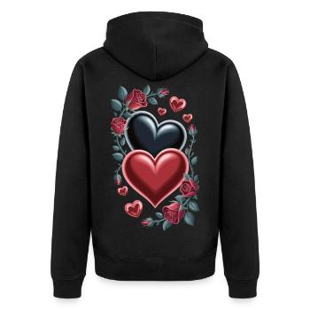 Herz Rosen T-Shirt - Rote Rosen und Herzen - Unisex Premium Bio Zip Hoodie - Schwarz - Hinten - Nico (187cm)