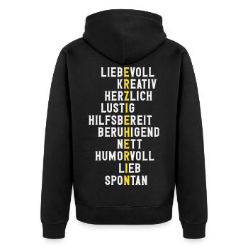 Erzieherin Eigenschaften Liebevoll Kita Spruch - Unisex Premium Bio Zip Hoodie - Schwarz - Hinten - Nico (187cm)