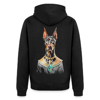 Ägyptischer Dobermann - Unisex Premium Bio Zip Hoodie - Schwarz - Hinten - Nico (187cm)