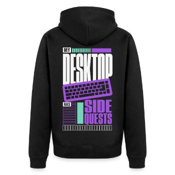 Computerhumor – My Desktop Has Side Quests - Unisex Premium Bio Zip Hoodie - Schwarz - Hinten - Nico (187cm)
