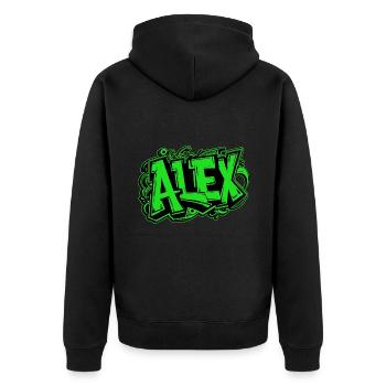 Alex Name Graffiti Green - Unisex Premium Organic Zip Hoodie - black - Back - Nico (187cm)