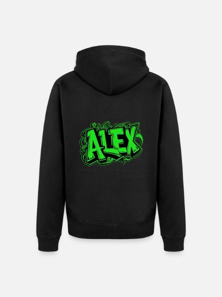 Alex Name Graffiti Green - Unisex Premium Organic Zip Hoodie - black