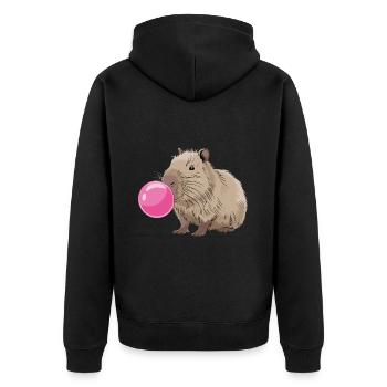 Niedliches Capybara mit Kaugummi für einen - Unisex Premium Bio Zip Hoodie - Schwarz - Hinten - Nico (187cm)