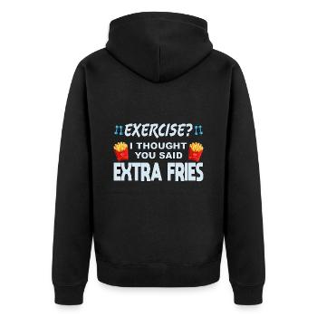 Excercise i thought you said extra fries - Unisex Premium Bio Zip Hoodie - Schwarz - Hinten - Nico (187cm)