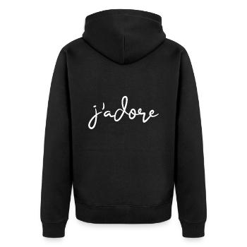 j'adore - Unisex Premium Bio Zip Hoodie - Schwarz - Hinten - Nico (187cm)