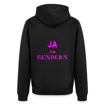Ja zum Gendern Geschenkidee Pro Gendern Feminismus - Unisex Premium Bio Zip Hoodie - Schwarz - Hinten - Nico (187cm)