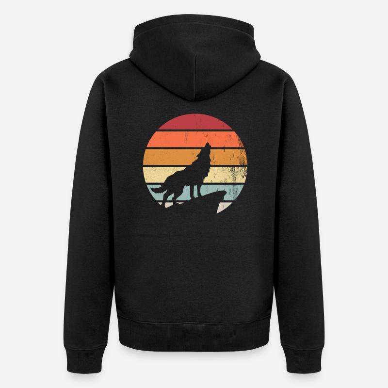 Retro Wölfe Wolf Geschenk Geschenkidee - Unisex Premium Bio Zip Hoodie - Schwarz