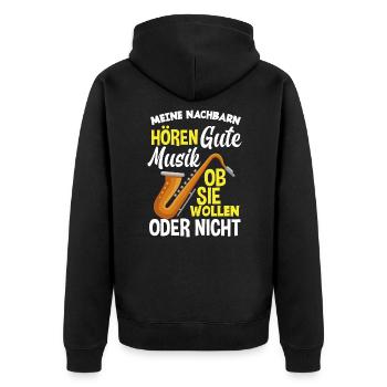 Saxophon - Unisex Premium Bio Zip Hoodie - Schwarz - Hinten - Nico (187cm)