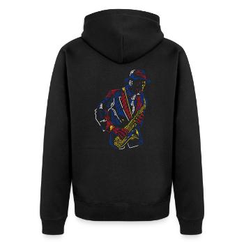 Saxophon Jazz - Unisex Premium Bio Zip Hoodie - Schwarz - Hinten - Nico (187cm)