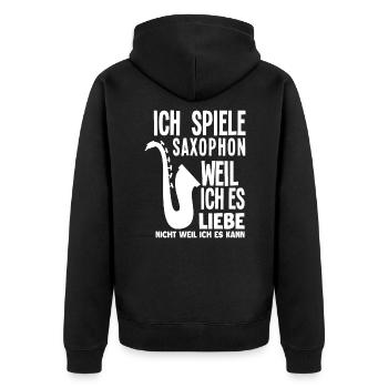Saxophon - Unisex Premium Bio Zip Hoodie - Schwarz - Hinten - Nico (187cm)