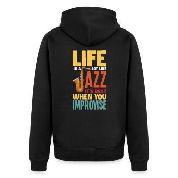 Saxophon Jazz - Unisex Premium Bio Zip Hoodie - Schwarz - Hinten - Nico (187cm)