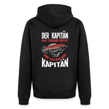 Der Kapitän Hat Immer Recht Lustiges Boot Geschenk - Unisex Premium Bio Zip Hoodie - Schwarz - Hinten - Nico (187cm)
