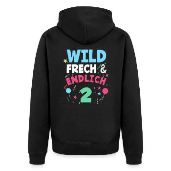 2. Geburtstag Wild, Frech & Endlich 2 Jahre - Unisex Premium Bio Zip Hoodie - Schwarz - Hinten - Nico (187cm)