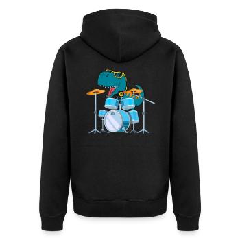 Funny Dinosaur Drums Gift - Unisex Premium Organic Zip Hoodie - black - Back - Nico (187cm)
